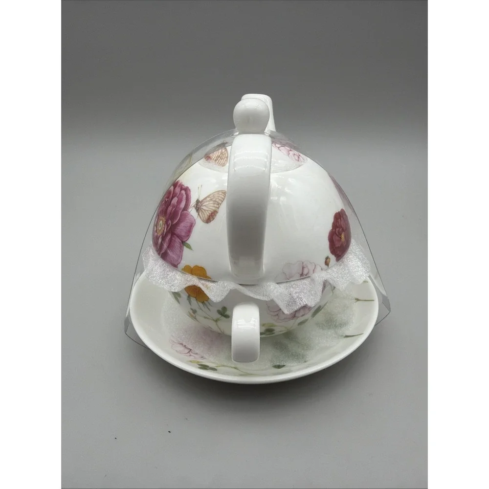 Stechcol Gracie Tea for One Teapot Cup Saucer Pink Floral Butterfly New